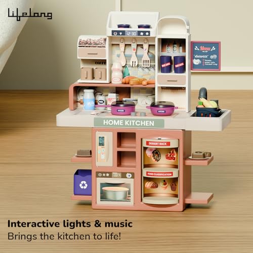 Image of Lifelong Cuppy Pretend Play Kitchen Set for Kids | 42 PCS Play Cooking Kit with Light, Music, Stove, Sink & Accessories | Educational Toy Kitchen for Boys & Girls | Home Kitchen Toy Set for Toddlers
