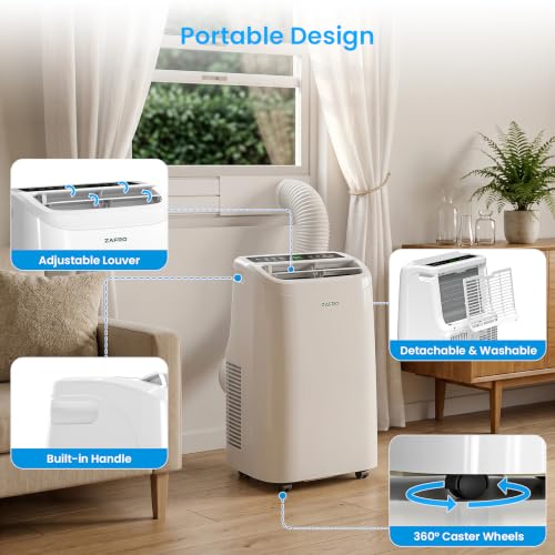 Image of ZAFRO Portable Air Conditioners, 12000 BTU (8000 BTU SACC), Portable AC with Drainage-free Cooling, Fan & Dehumidifier, Smart AC Unit with APP /Remote, 47dB Quiet, 24H Timer for Living Room, Bedroom