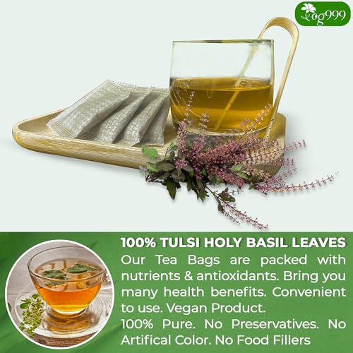 Image of TOG999, Premium 120 Holy Basil Leaf Tea Bags, 100% Natural & Pure Holy Basil Leaves. Loose Leaf Holy Basil Herbal Tea. Holy Basil Leaf Tea. No Sugar, No Caffeine, No Gluten, Vegan.