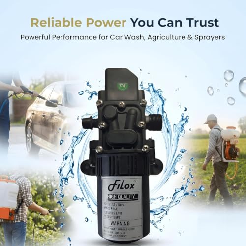 Image of Filox 12V DC Water Pump | 6 L /min High Flow Self-Priming Diaphragm Pump with Built-in Pressure Switch & Free SMPS Adapter | Portable Water Transfer Pump for Garden Irrigation, Car Washing & Home Use