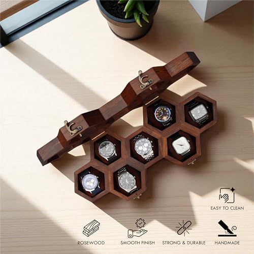 Image of Vintage Wooden Watch Box for Men, Timepiece Display Case, Honeycomb Watch Storage & Organizer, Jewlery Box for Women, Anniversary Gift For Husband (7 Compartments (Other Design))