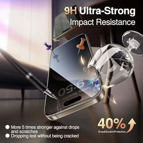 Image of SMARTDEVIL 2 Pack Privacy Screen Protector for iPhone 15 Pro, [Anti-Spy] [Military-Grade Shatterproof] [9H Hardness] Tempered Glass, [Easy Installation] Bubble-Free & Case-Friendly, Dust-Free Box
