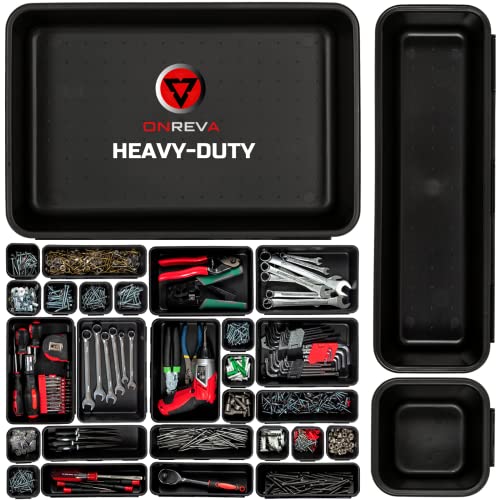 ONREVA 24PCs HEAVY-DUTY TRAYS Tool Box Organizer Tray Dividers, Professional Grade Toolbox Storage Trays kit, Rolling Tool Chest Drawer Organization Set, Tool Cabinet Bins