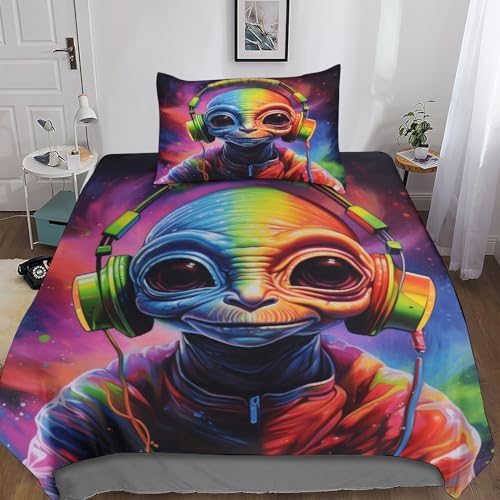 Skull Alien,Space Monsters Juego De Funda De Y Almohada Edredón Para Jóvenes Y Adultos,Kids Galaxy...