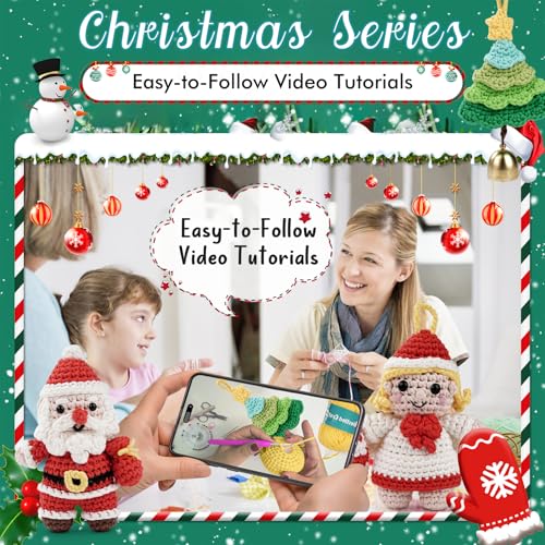 LetCartMaker Kit de crochet pour débutant, kit de Père Noël/ange/sapin de Noël avec tutoriels vidéo étape par étape, fournitures de crochet tout compris dans les kits de crochet pour travaux manuels – vue 3