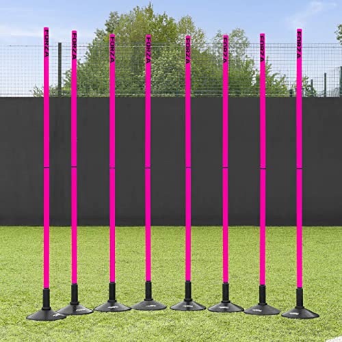 Image of FORZA Football Slalom Training Poles - 34mm Thick | 2x Size Options: 3ft (100cm) / 5.5ft (170cm) | Pro Multi-Sports & Football Training Equipment (With Bases, 5.5ft (170cm) | Pink)