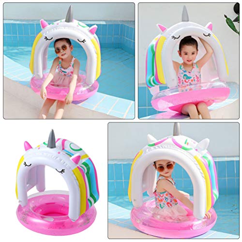 HEMOTON Anel de natação de unicórnio com dossel PVC inflável para natação brinquedo inflável de água