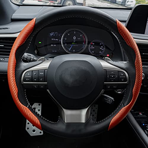 Image of Amiss 2pcs Carbon Fiber Anti-Skid Steering Wheel Cover, Waterproof & Segmented Butterfly Design, Universal 99% Vehicle Wheel Cover Protector, Car Interior Accessories (Orange)