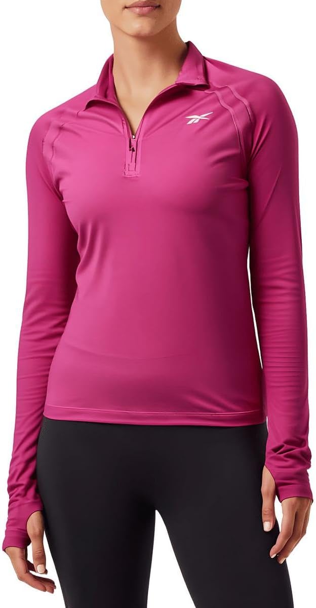 Reebok Womens Logo 1/2 Zip Top Pink S