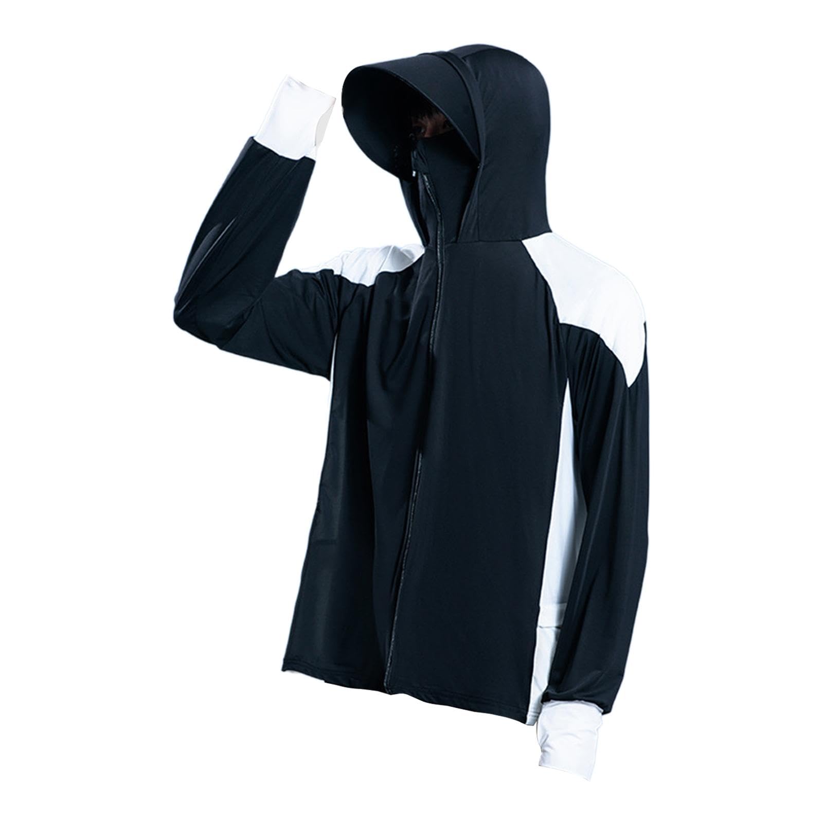 JAZZY PEARLS® Men's Hooded Sun Protection Shirt Hoodie for Outdoor Beach Sports L Black with White-Sporting Goods-Fishing-Clothing, Shoes & Accessories-Shirts & Tops