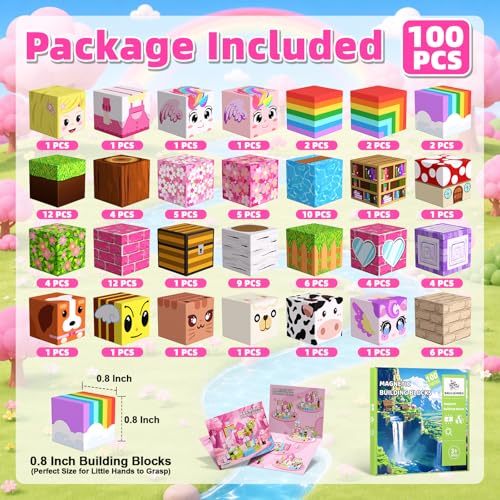 100PCS Magnetic Blocks, Toys Castle Building Cube Birthday Gifts for Girls - image 3