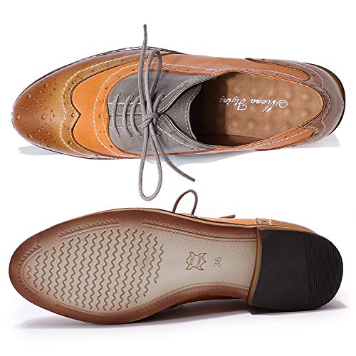 Image of Mona flying Womens Leather Wingtip Oxfords Brogue Shoes Lace-up Flats