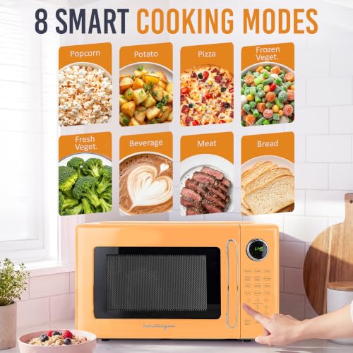 Image of Nostalgia Modern Retro Compact Countertop Microwave Oven - 1.1 Cu. Ft. - 1000-Watts with LED Digital Display - Child Lock - Easy Clean Interior - Orange