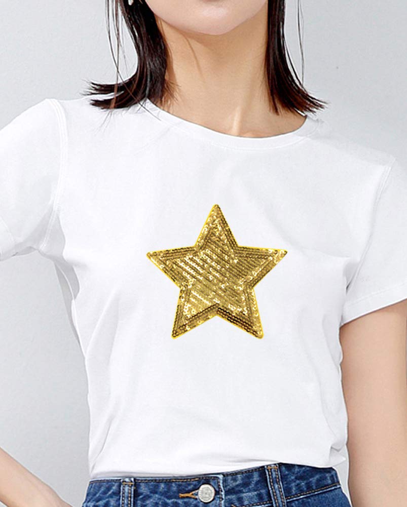 Star Patches Gold Sequin Embroidered Patch Sew On Iron On - Main Image