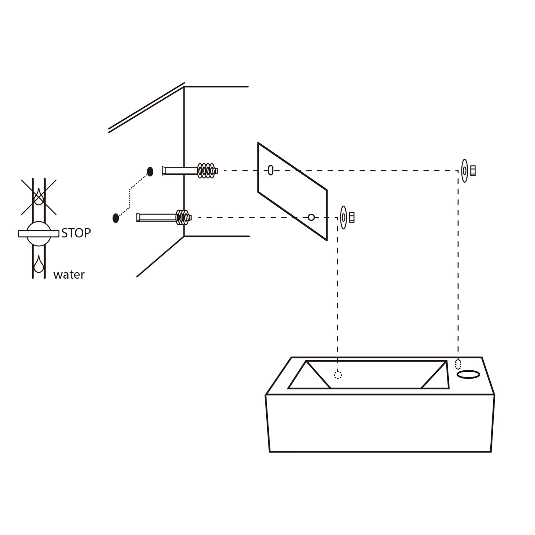 Differnz Force Lavabo - Lave main Céramique Blanche Brillante - Robinet Droit Or Mat - Ensemble Complet - 40 x 22 x 11,5 cm