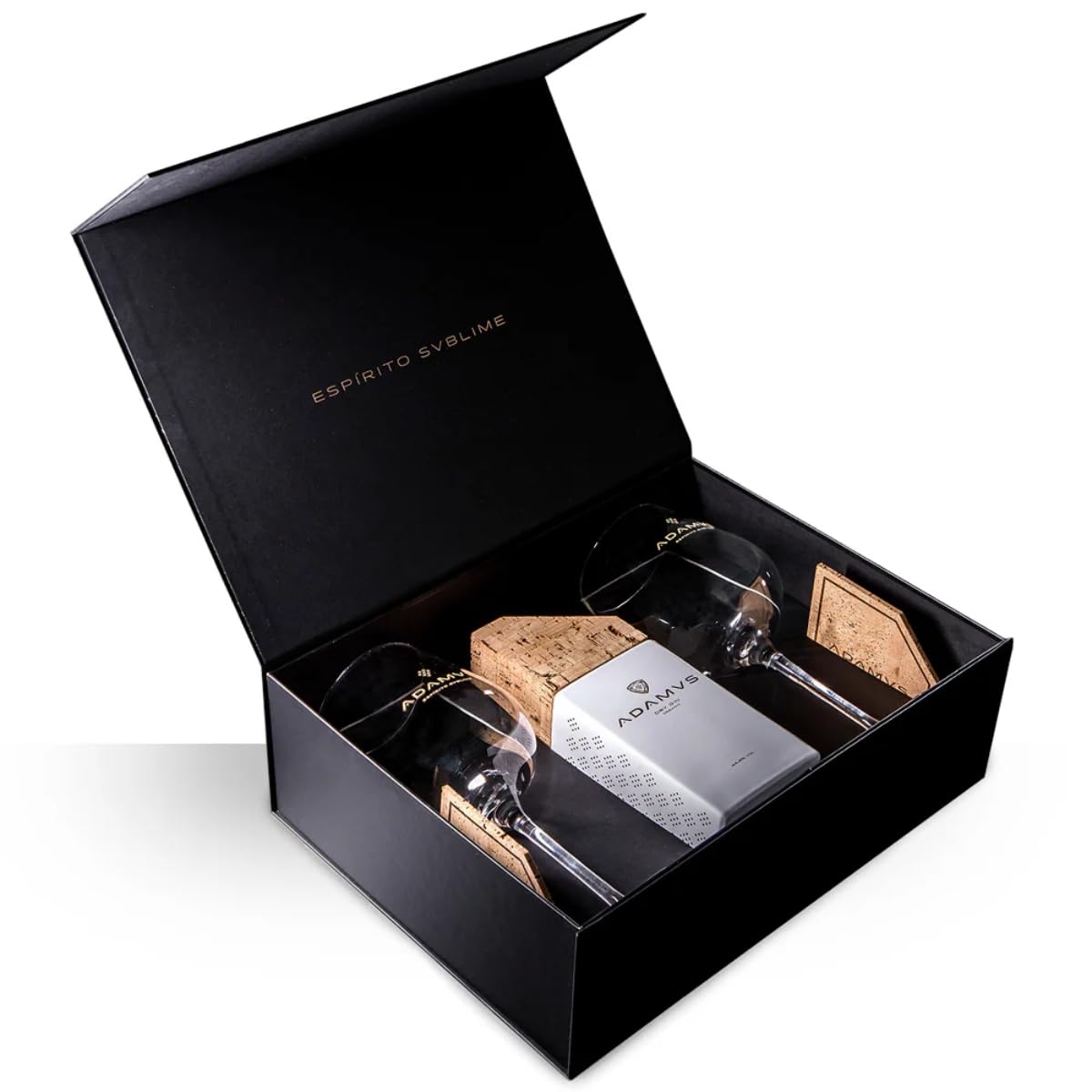 Caja de Regalo Adamus Organic Dry Gin 70cl | Edición Limitada - 2 Copas y 2 Bases de Corcho