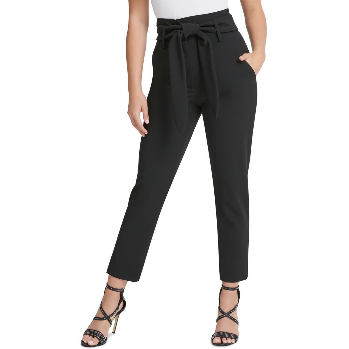 DKNY Womens Petites Nikki Beach Solid Cropped Pants Black 12P