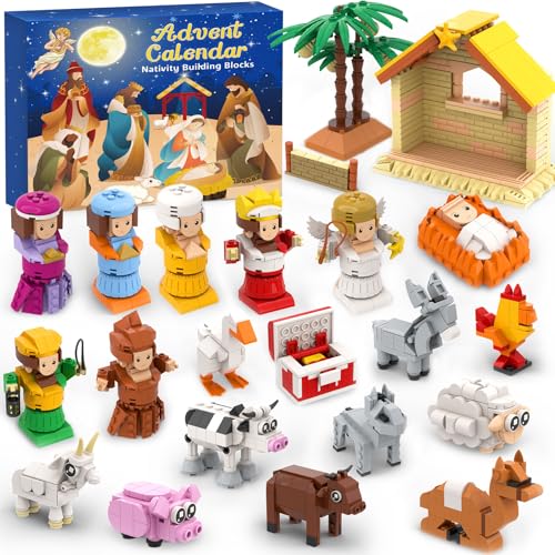 Krippe Adventskalender 2025 Kinder, 24 Tage Weihnachtskrippe Bausteine...