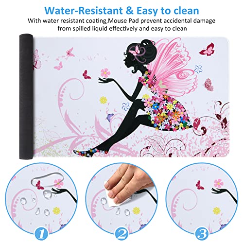 Image of iCasso Extended Gaming Mouse Pad (35.4x15.7 in), Large 3mm Non-Slip Rubber Base Mousepad with Stitched Edges, Waterproof Keyboard Mouse Mat Desk Pad for Work, Game, Office, Home - Butterfly Girl