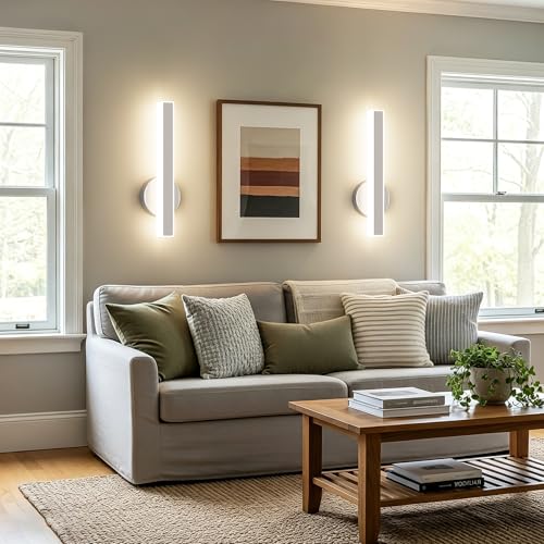 Image of Aipsun Brushed Nickel Wall Sconce Hardwired Modern LED 18W Wall Sconce Set of Two, 15.7Inches Wall Lights for Living Room Bedroom Hallway 5CCT