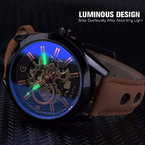 Gleim FSG8134M3B3-FBA Gute Mens Watches, Mechanical Skeleton Automatic Self-Winding Steampunk Watch For Men, Casual Clock Brown Leather Wrist Watch thumb #4