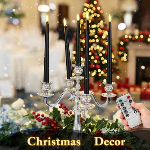 Image of Rossesay 16 Pcs Black Flameless Taper Candles Halloween Battery Operated Candles with Remote Timer 8.5 inch 9.6 inch 10.8 inch 12.8 inch LED Flameless Flickering Candlestick for Christmas Wedding Party Decor