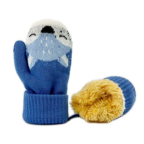 BEISIJIA Toddler Kids Winter Warm Thick Knitted Gloves Fleece Lined Full Fnger Mittens with String for 1-3 Years Kids