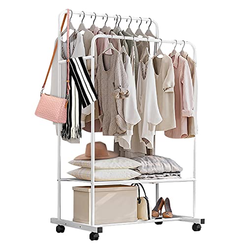 Moclever Heavy Duty Iron Clothes Rack, White, 110 lbs Capacity, With Wheels For Easy Movement