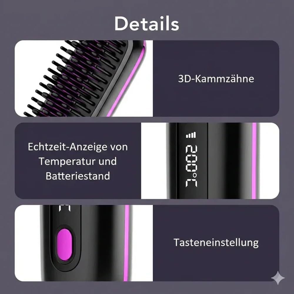 Ciriel - Airbrush Pro Drahtlose Stylingbürste – Kabellose Volumenbürste Für Kurzes & Feines Haar – Trocknet & Stylt In Einem Schritt – Schonende Keramikbeschichtung – Ohne Kabel (Schwarz)