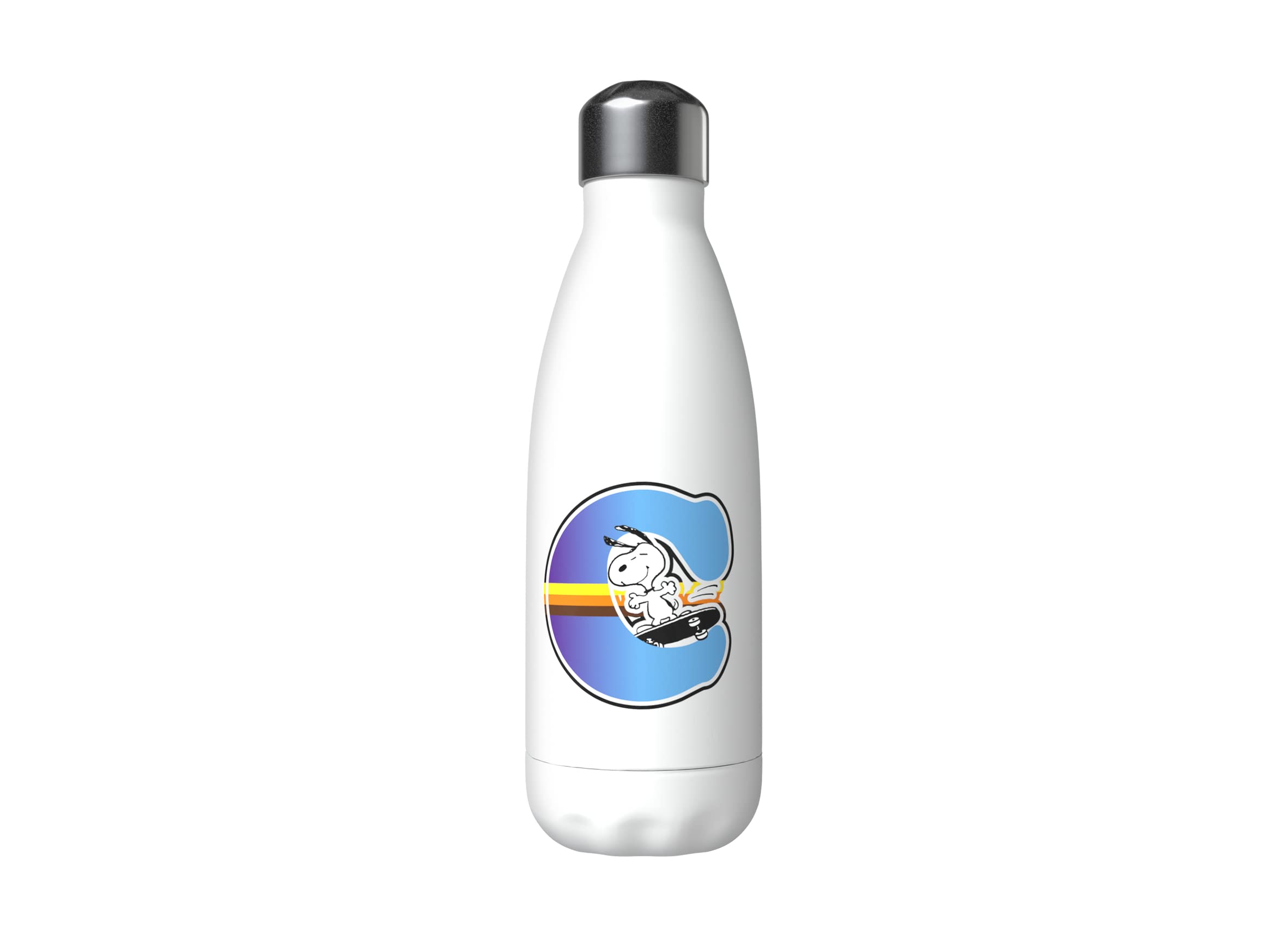 Snoopy – Stainless Steel Water Bottle, Airtight, with Multi-Coloured Letter C Design, 550 ml, White, Official Product (CyP Brands)