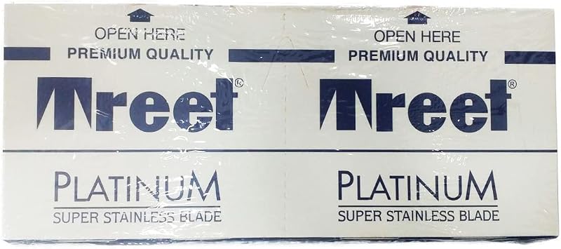 Lâminas de barbear Treet Platinum Super Stainless de dois gumes, pacote com 100 unidades
