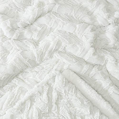 Chanasya Fuzzy Soft Cloud Textured Embossed Faux Fur Throw Blanket - Plush Sherpa Solid Cozy Blanket For Bed Sofa Chair Couch Cover Living Bed Room (50X65 Inches) Egret White Blanket #TOP2