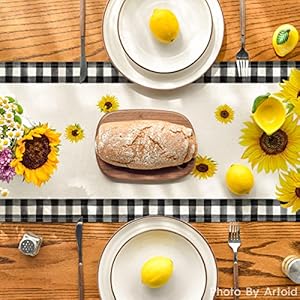 Artoid Mode Buffalo Plaid Sunflower Sunshine Vase Summer Table Runner, Spring Kitchen Dining Table Decoration for Home Party Decor 13x108 Inch Artoid Mode Buffalo Plaid Sunflower Sunshine Vase Summer Table Runner Spring Kitchen Dining Table Decoration for Home Party Decor 13×108 Inch