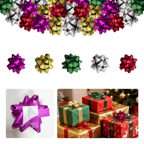 CIYIN Lazos para Paquetes de Regalo autoadhesivos 50 Unidades en Total de Efecto Brillante (Flash) de 2 Pulgadas, en 5 Colores Diferentes, 10 Unidades por Color