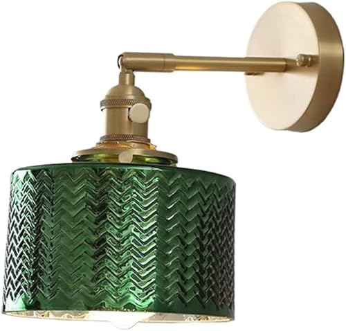Aplique de pared de latón vintage de estilo japonés, lámpara de pared giratoria de vidrio corrugado para sala de estar, baño, iluminación base