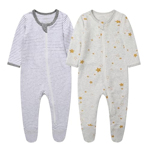 Image of O2 BABY Baby Boys Girls Organic Cotton Zip-Front Sleeper Pajamas, Footed Sleep 'n Play