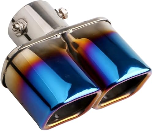 Miniatura 3 de Sakali Silenciador universal de 2.5 pulgadas para tubos de escape de automóvil de acero inoxidable, tubo de escape de automóvil cuadrado doble (azul