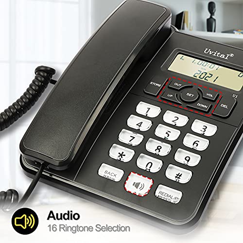 Desktop-Corded-Telephone-for-Home-Landline-Telephone-with-White-Big-Buttons-Ringer-Volume-and-Speakerphone-Volume-Adjustable-Caller-Identification-LCD-Contrast-Adjustable-Backlight-DisplayBlack - Izzgadgets.com