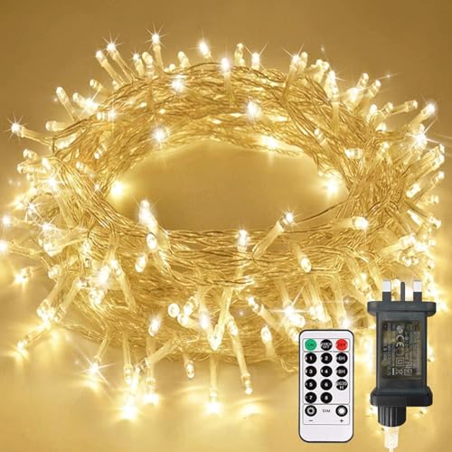 Afaiup 200 LED Fairy Lights Indoor Outdoor Clear Wire Warm White Christmas Lights for Bedroom 82Ft Twinkle Fairy Classroom Light Plug in for Home Wedding Tree Yard Patio Decor
