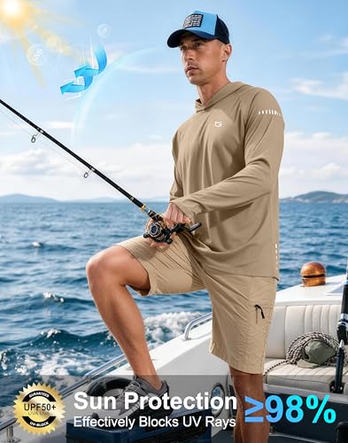 Image of Men's Sun Protection Hoodie Shirts Long Sleeve UPF 50+ Swim Shirts for Men Rash Guard Fishing Shirt Quick Dry