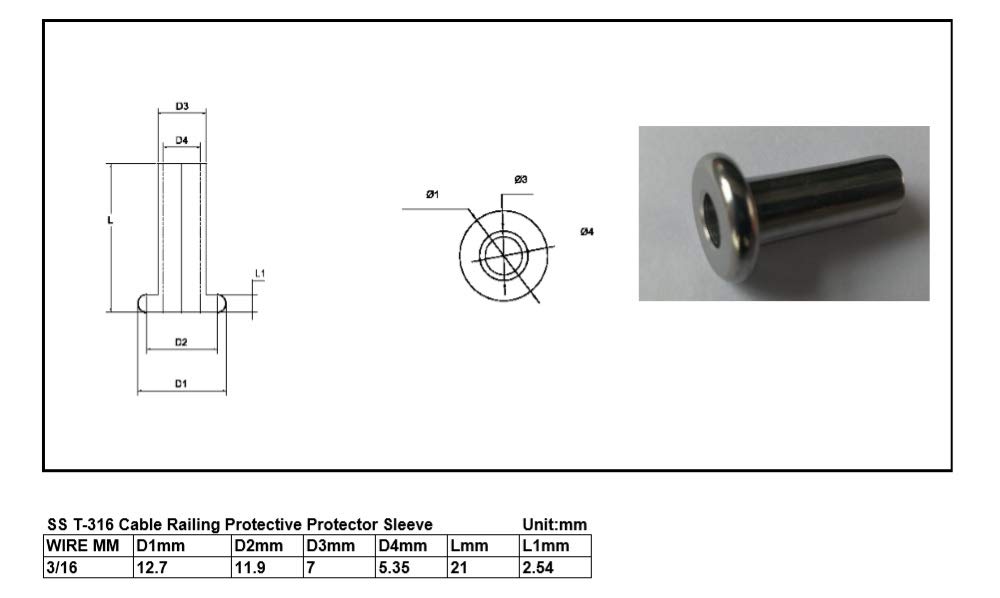 T-316 Cable Railing Protective Protector Sleeve 1/8