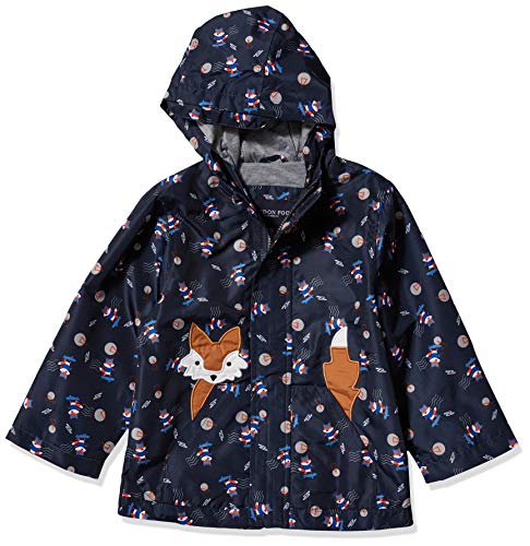 LONDON FOG Baby Boys' Little Animal Rainslicker Rain Jacket, Navy Cute Fox, 4T