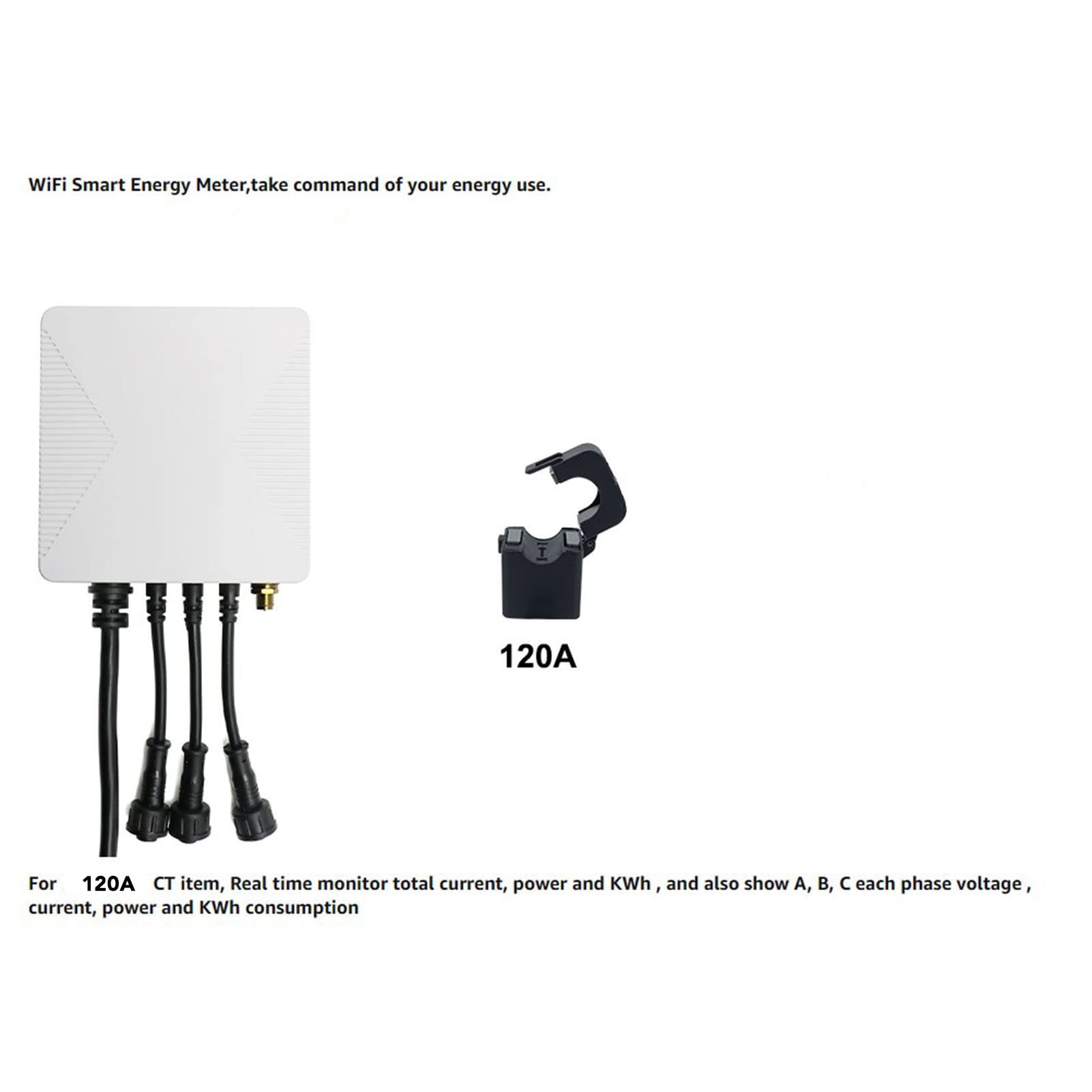Keenso Compteur D'énergie WiFi triphasé avec Capteurs 120A