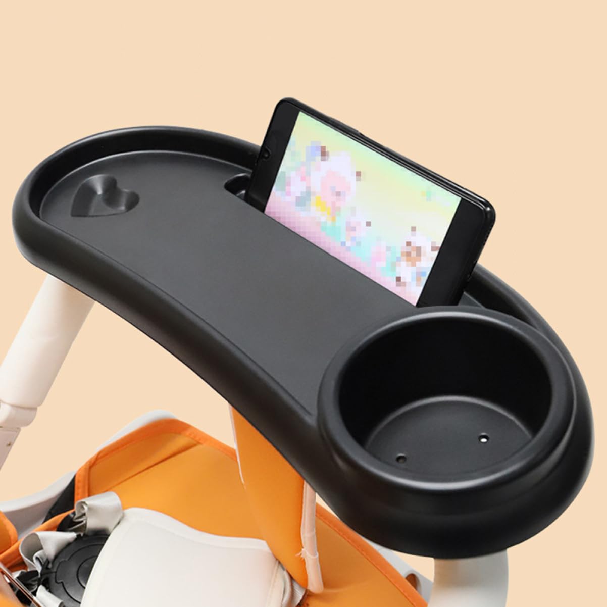 Plateau à Goûter Amovible pour Poussette Bébé, Porte-gobelet Intégré, Plastique Solide Noir, Accessoire Poussette Pratique pour Repas en Promenade, Installation Facile,