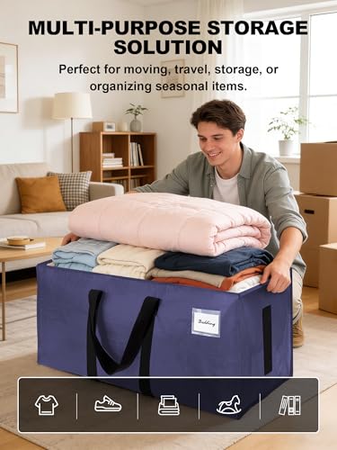HOMESURE Supports 200lbs Heavy Duty Moving Bags - Strong Zipper & Wrap-Around Handles - Water-Resistant Storage Totes, Durable Alternative to Moving Boxes - 4 Pack - Blue - view 3