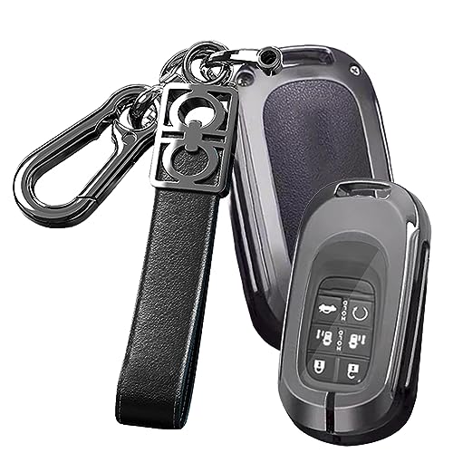 TECART ホンダ専用 キーケース 6ボタン キーバッグ アルミ合金 本革 全面保護 スマート キーケース honda オデッセイ e 2024 HEV 2023 VEZEL XRVなどに適応 車用 ユニセックス 防水 防塵 キー保護 アクセサリー A黒