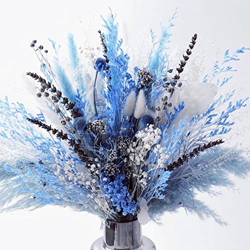 MUYEJI Natural Dried Pampas Grass Bouquet, Boho Home Decor Bouquet, Blue Pompas Grass Decor, Dried Flower Arrangement for Home Wedding Decoration