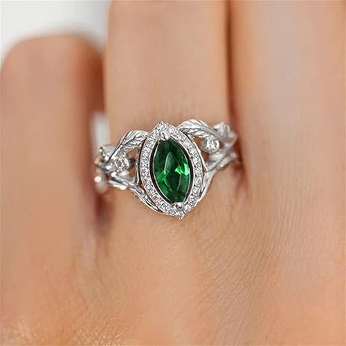 Miniatura 1 de Anillo de plata de ley 925 con piedra natal esmeralda brillante de corte marquesa y circonita cúbica AAA, anillo de compromiso de múltiples filas,