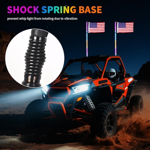 Image of 2PCS 3FT LED Whip Light and 8 Pods Rock Light Kit with Spring Base, Switch, Remote and App Control,Universal for UTV ATV RZR Polaris SXS Can-Am
