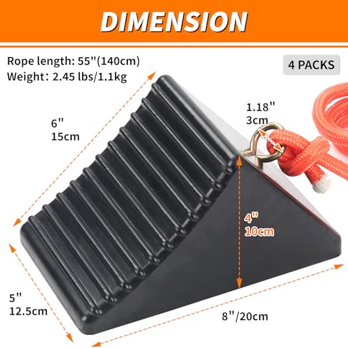 Image of OULEME Heavy Duty Rubber Wheel Chocks with Eyebolt, Solid Wheel Stoppers for Camper, Travel Trailer, RVs, Truck, and ATV, Anti-Slip and Anti-Oil Design, 8 inchx5 inchx4 inch(4-Pack)